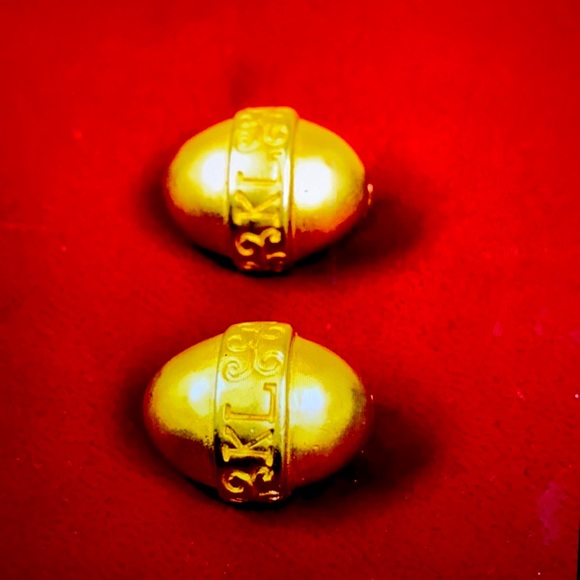 Karl Lagerfeld Vintage Clip On Gold Color Logo Earrings Rare Find